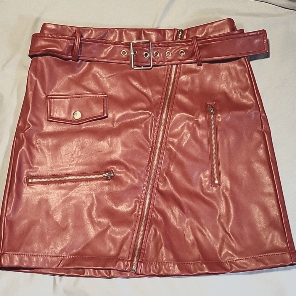Maroon Faux Leather Skirt